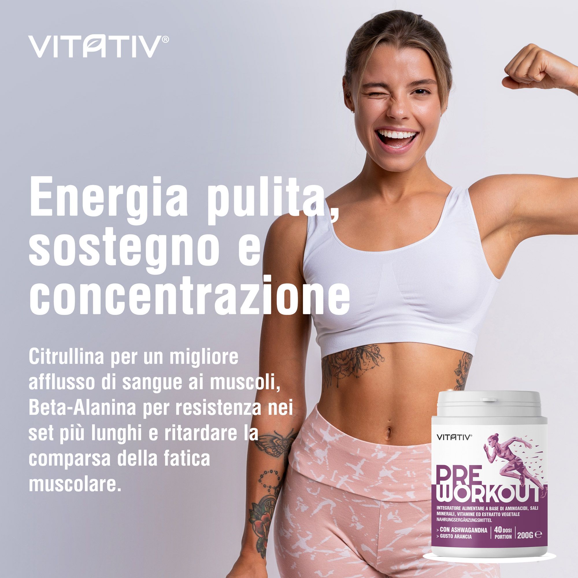 VITATIV® Pre Workout Donna Senza Caffeina Con Amminoacidi Minerali E Vitamine - 200 g