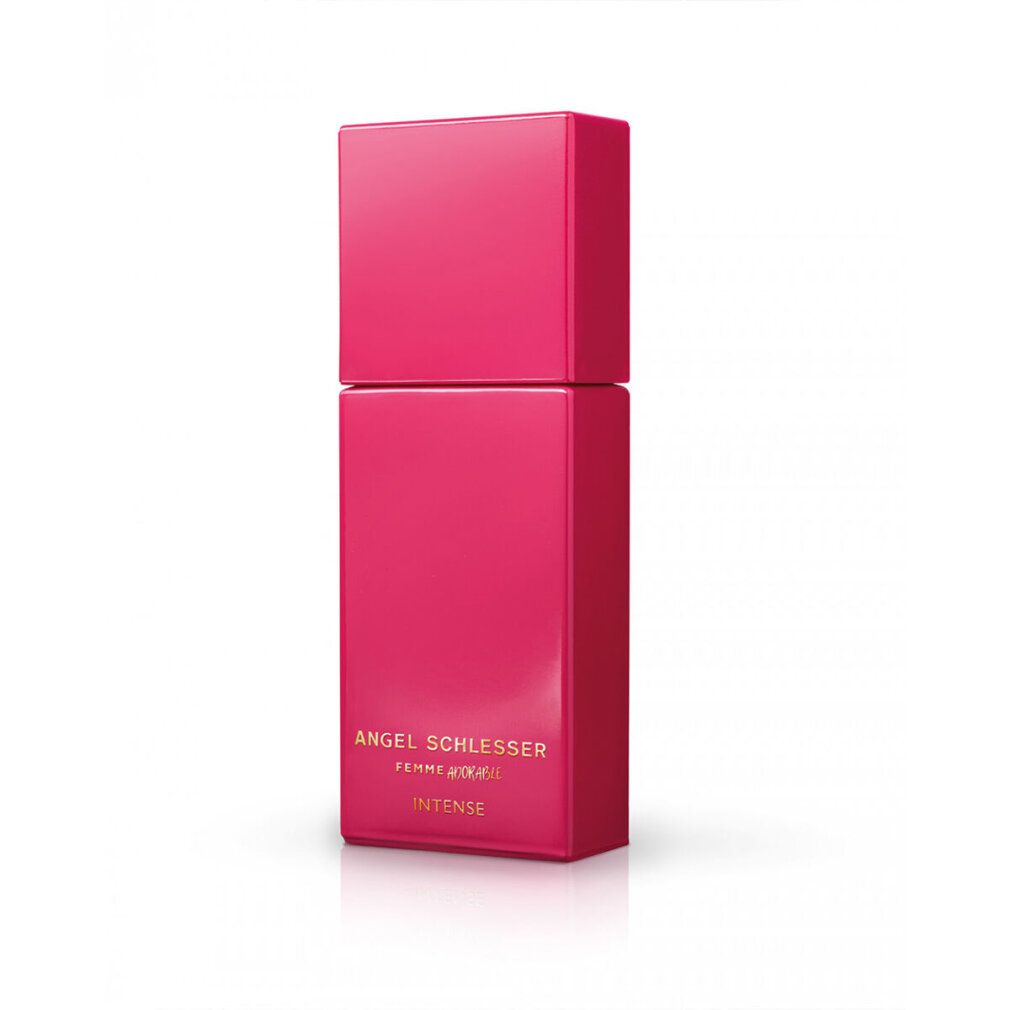 Flacone di profumo rosa rettangolare. Scritta: Angel Schlesser Femme Adorable Intense.
