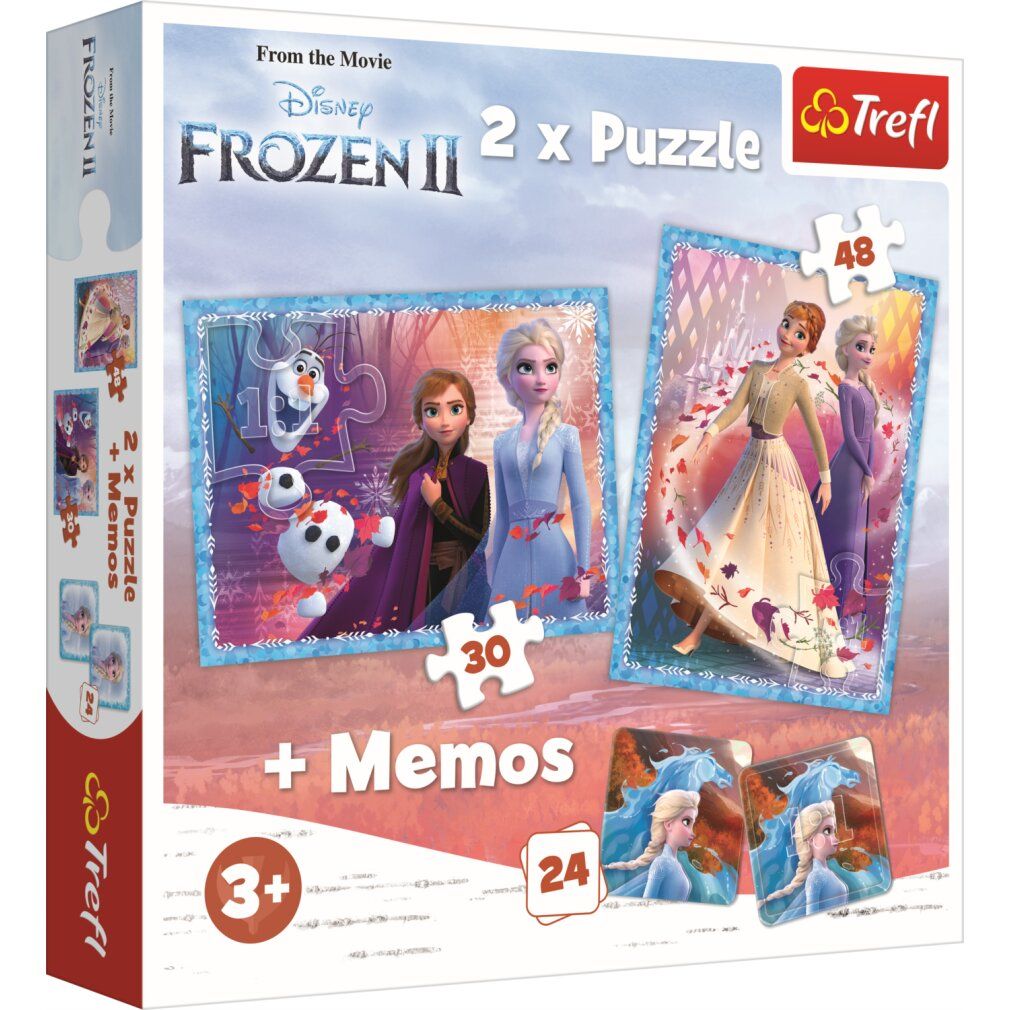 Gioco di memoria con carte quadrate. Mostra personaggi del film Frozen 2. Contiene 12 carte con immagini diverse.