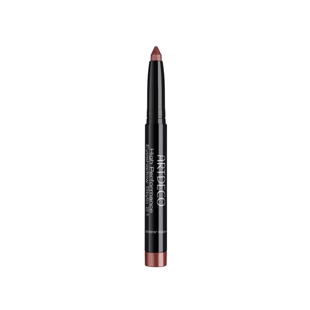 Uno stylo ombretto nero con cappuccio svitato, che rivela la punta color bronzo.
