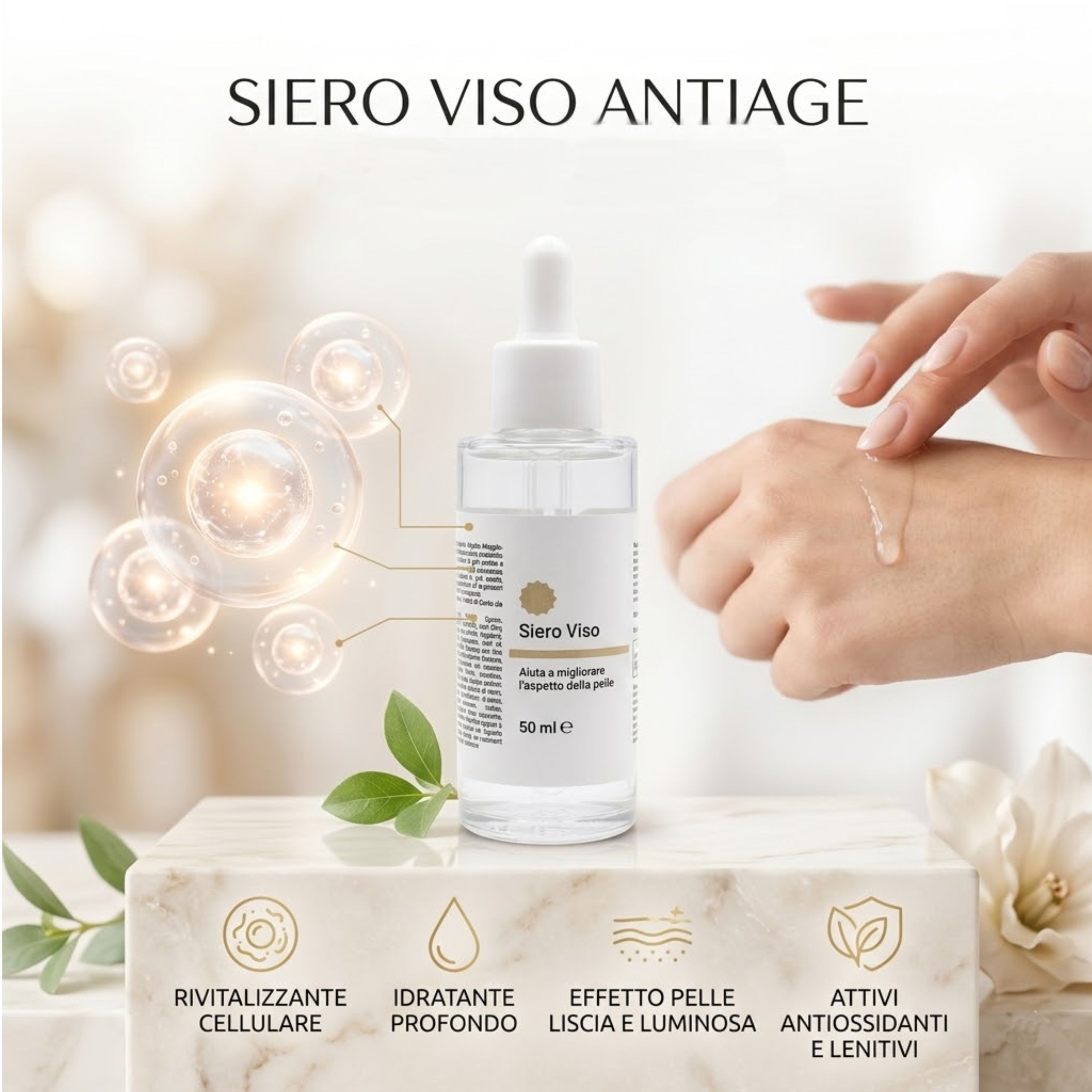 Siero Viso Antiage con Esosomi – Idratante e Rivitalizzante – Effetto Pelle Liscia e Luminosa- 50 ml