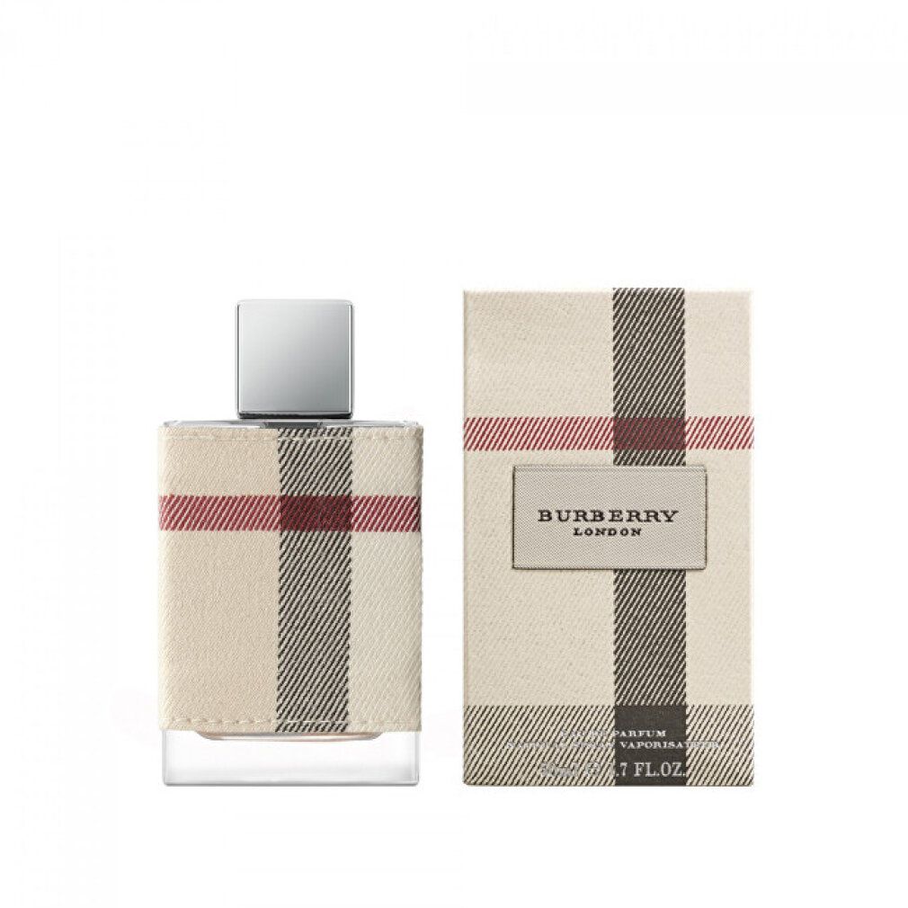 Flacone e confezione Burberry London Eau de Parfum. Flacone con motivo Burberry. Tappo argentato.