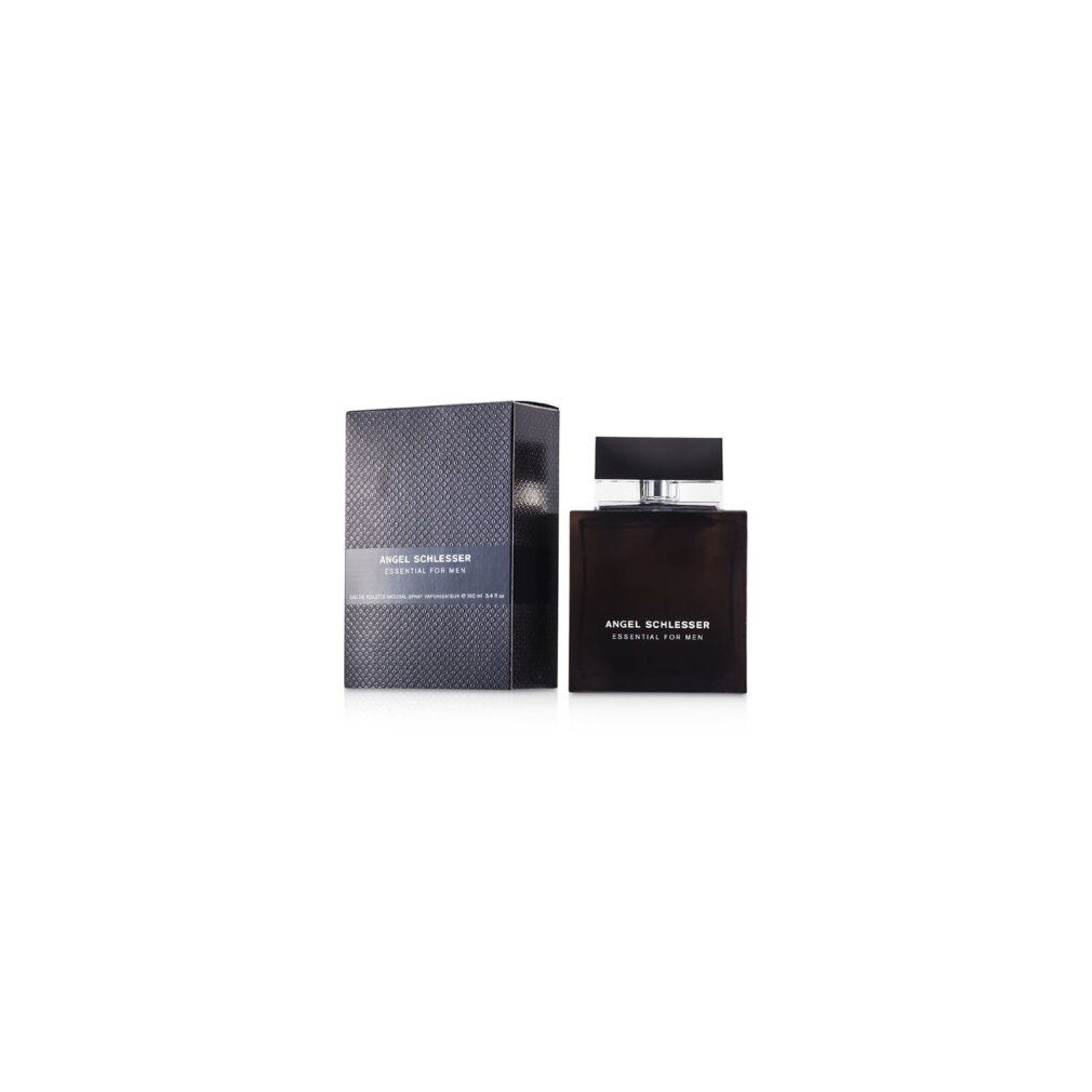 Flacone e scatola neri. Scritta: Angel Schlesser Essential For Men. Eau de Toilette Spray.
