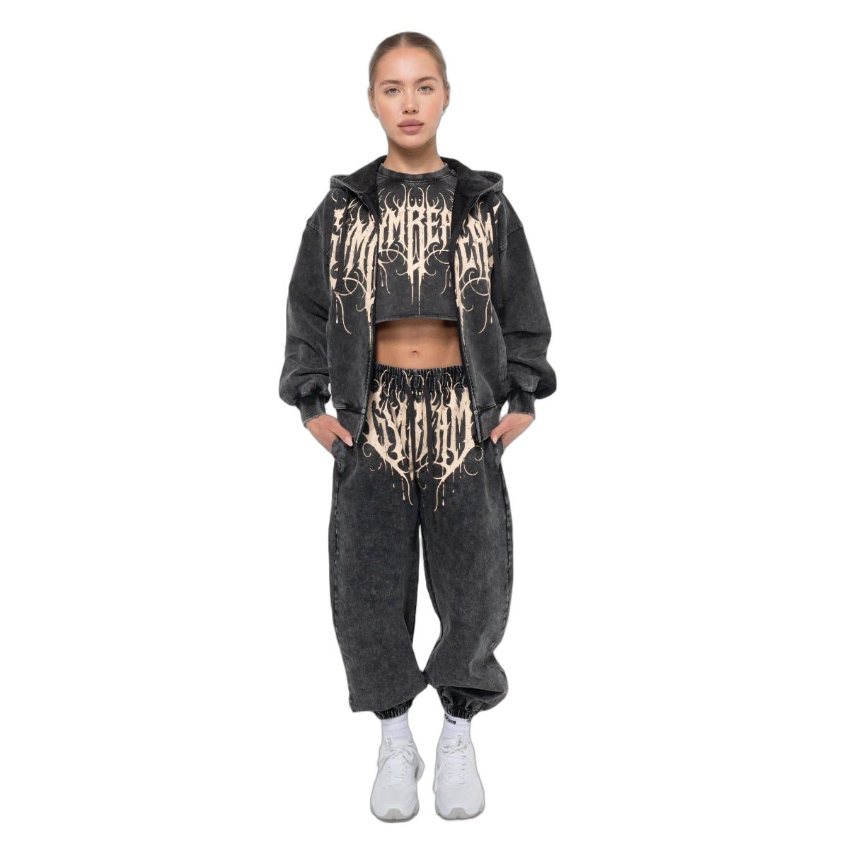 GymBeam Felpa donna oversize con cappuccio e zip Abyss Charcoal