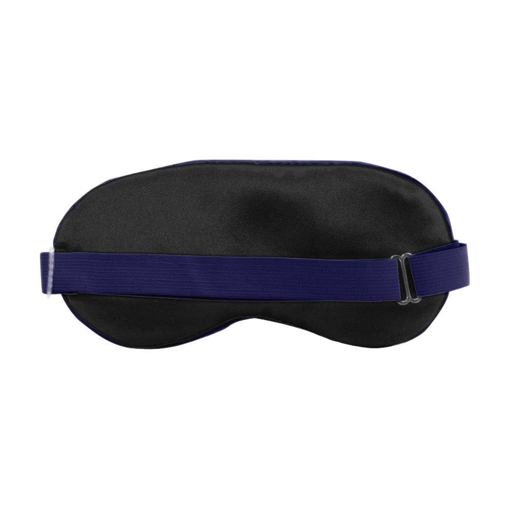 Maschera per dormire, retro nero. Fascia elastica blu con chiusura regolabile.