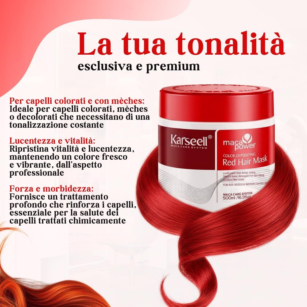 Maschera capelli rossa KarSeell Maca Power, 500ml.