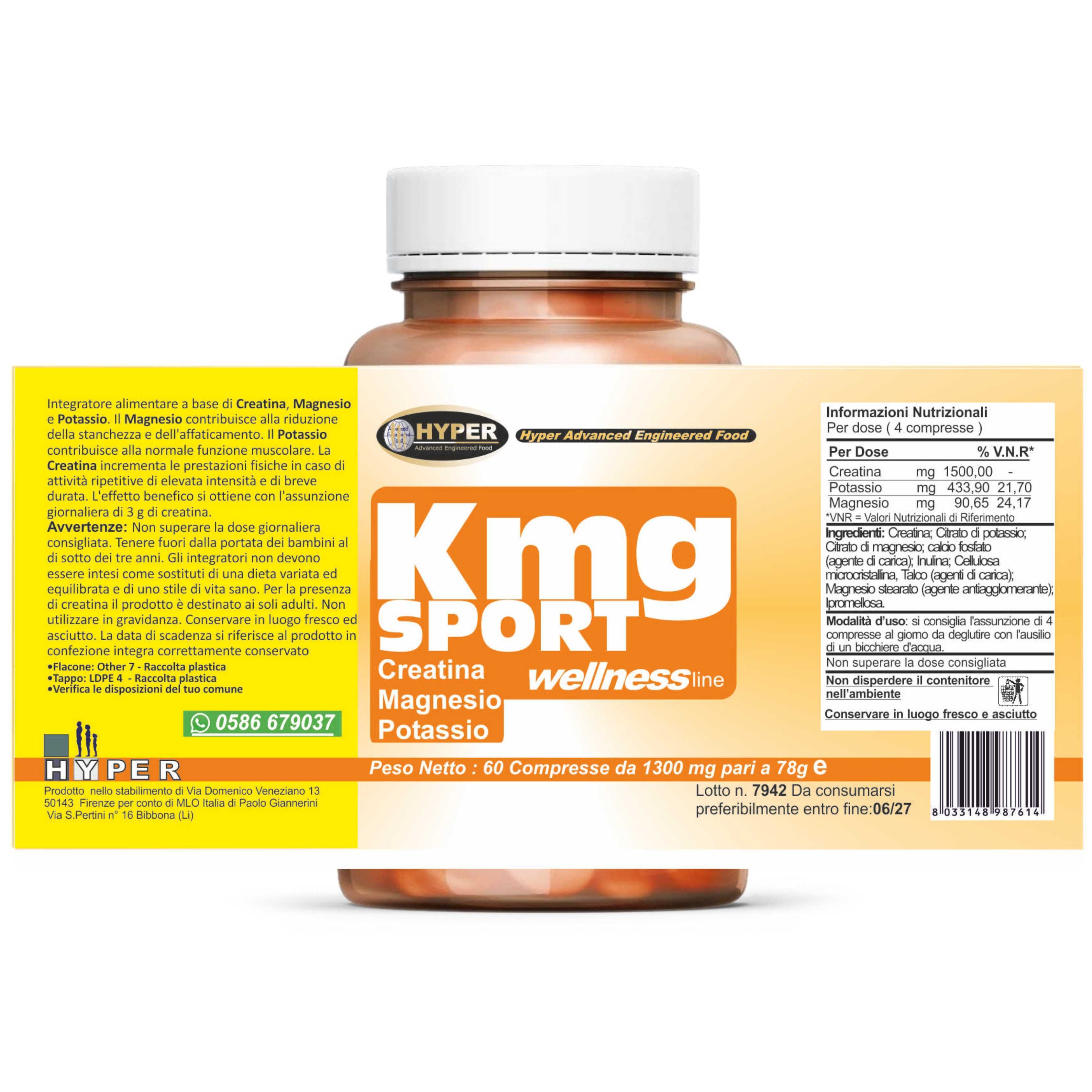 HYPER KMG Sport Integratore Alimentare Energetico con  Magnesio Potassio Creatina