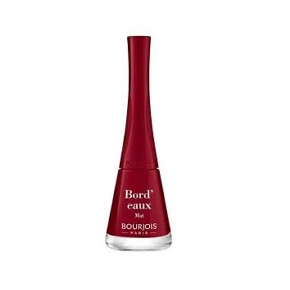 Flacone di smalto bordeaux. Scritta: Bord'eaux, Mat, Bourjois Paris.