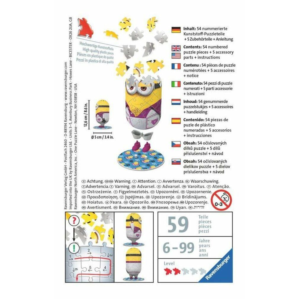 Retro della confezione del puzzle. Mostra informazioni sui pezzi, l'età consigliata e le avvertenze in diverse lingue.