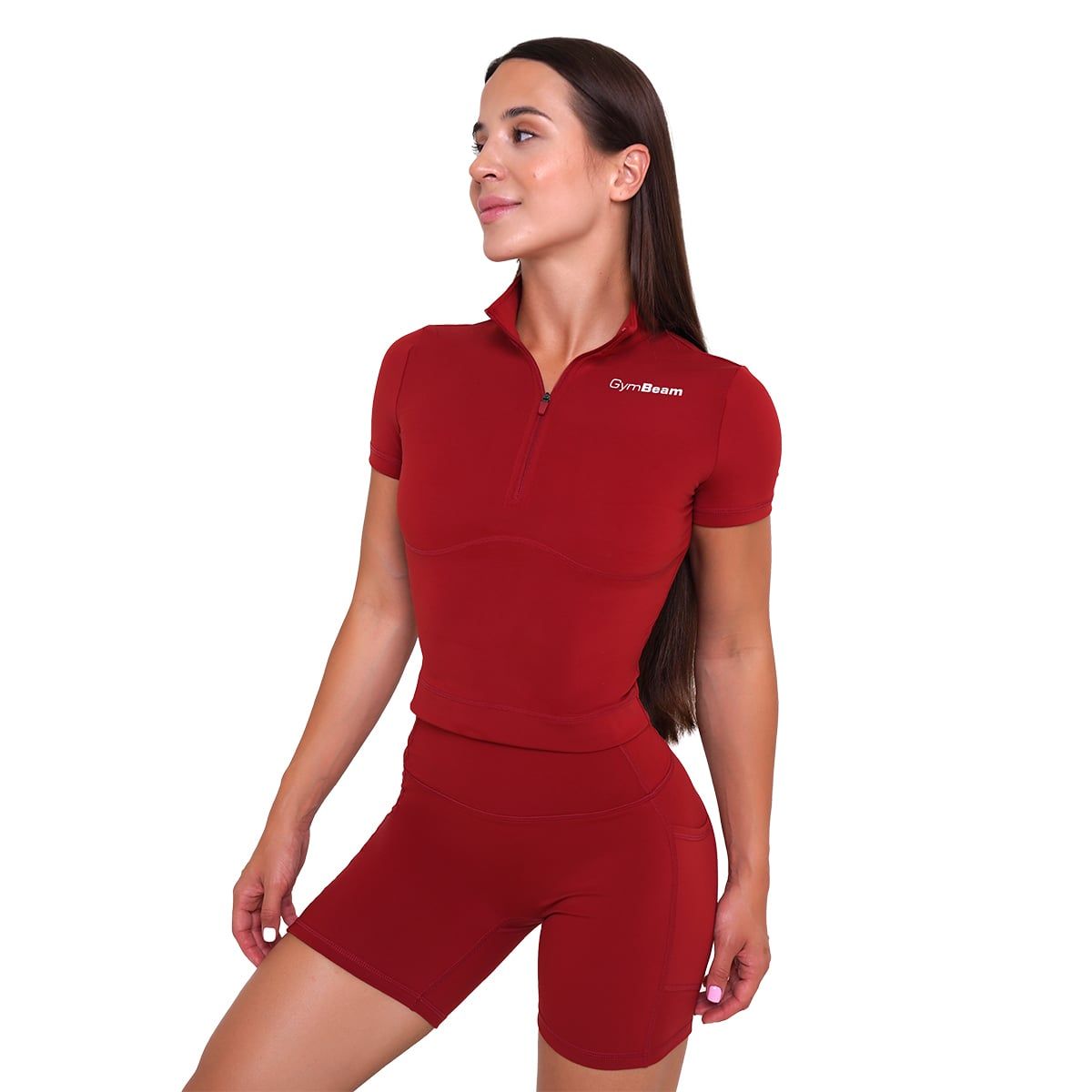 GymBeam T-shirt donna cropped Ignite rosso scuro a manica corta