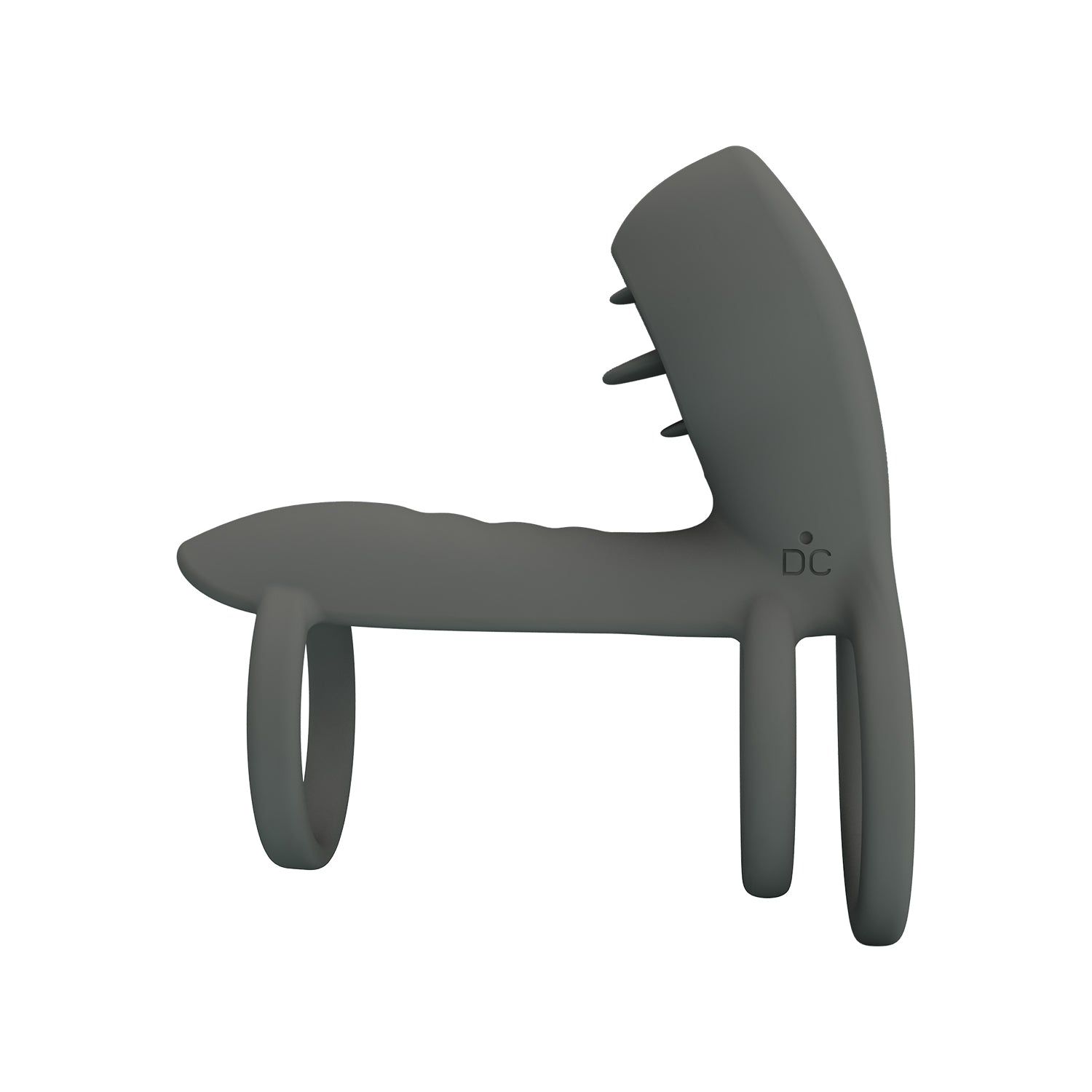 Prodotto benessere grigio con due anelli e parte curva con rilievi. Logo DC visibile.