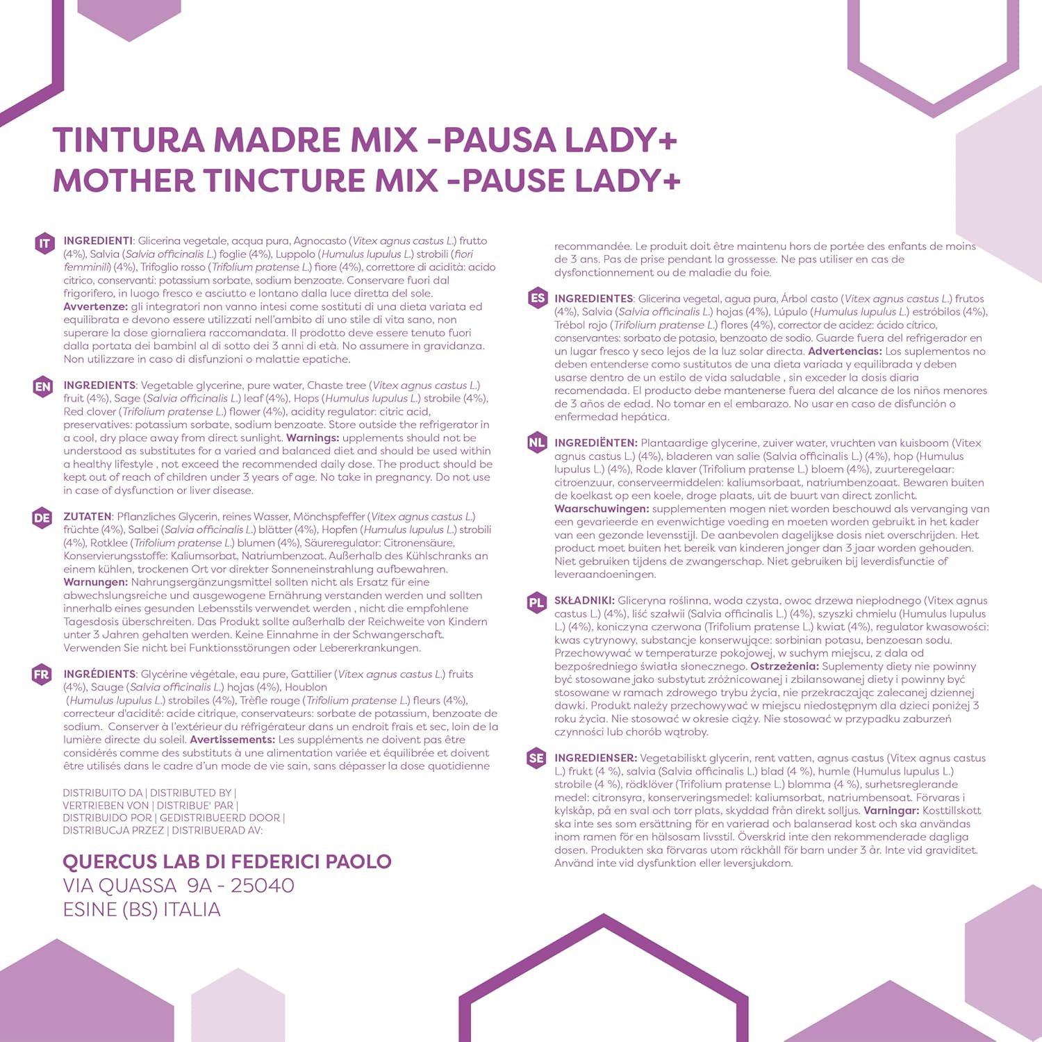 ERBOTECH Tintura Madre Tintura madre analcolica: -Pausa Lady+