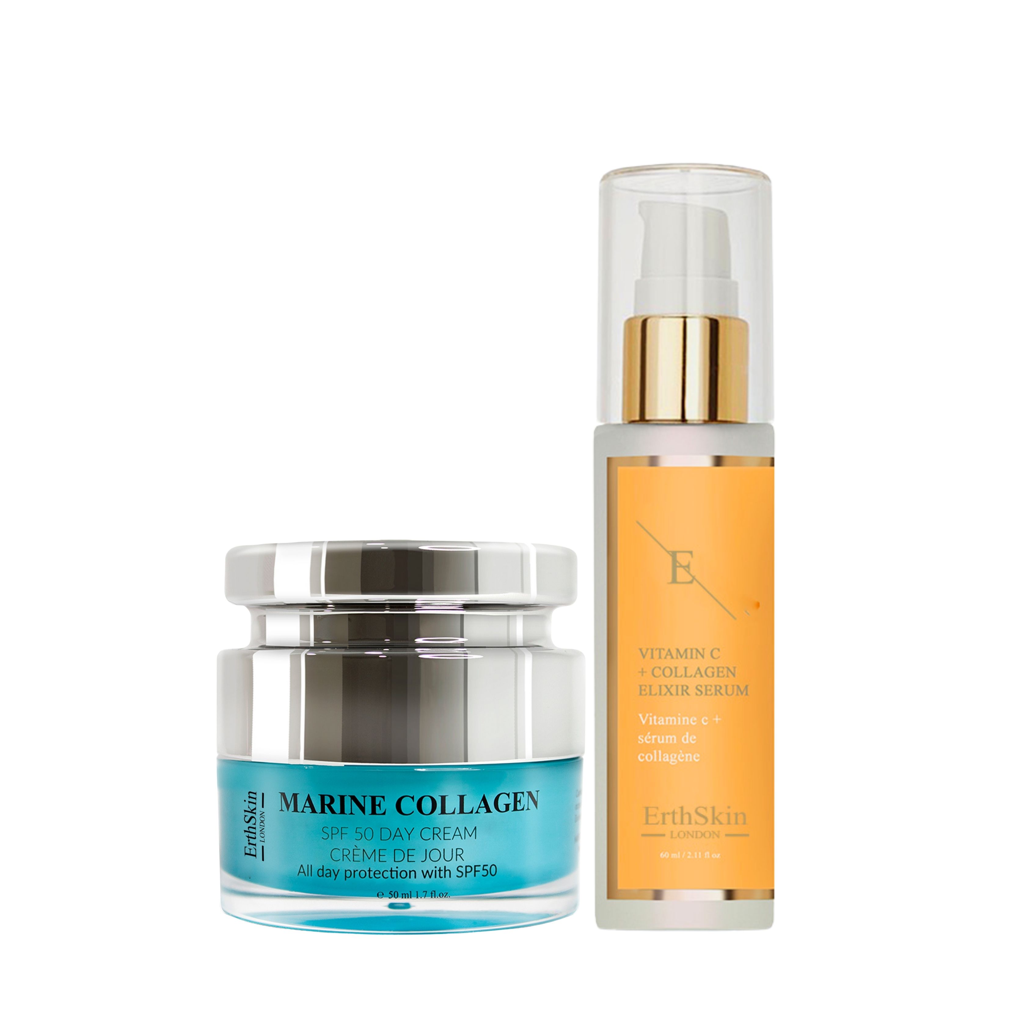 ErthSkin London Anti-Aging Crema Giorno al Marino SPF50 +VITAMINA C + SIERO ELISIR AL COLLAGENE