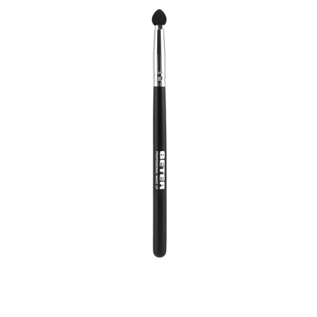 Applicatore ombretto Beter. Manico nero, ghiera argentata, applicatore ovale nero. Testo: BETER PROFESSIONAL MAKE UP.