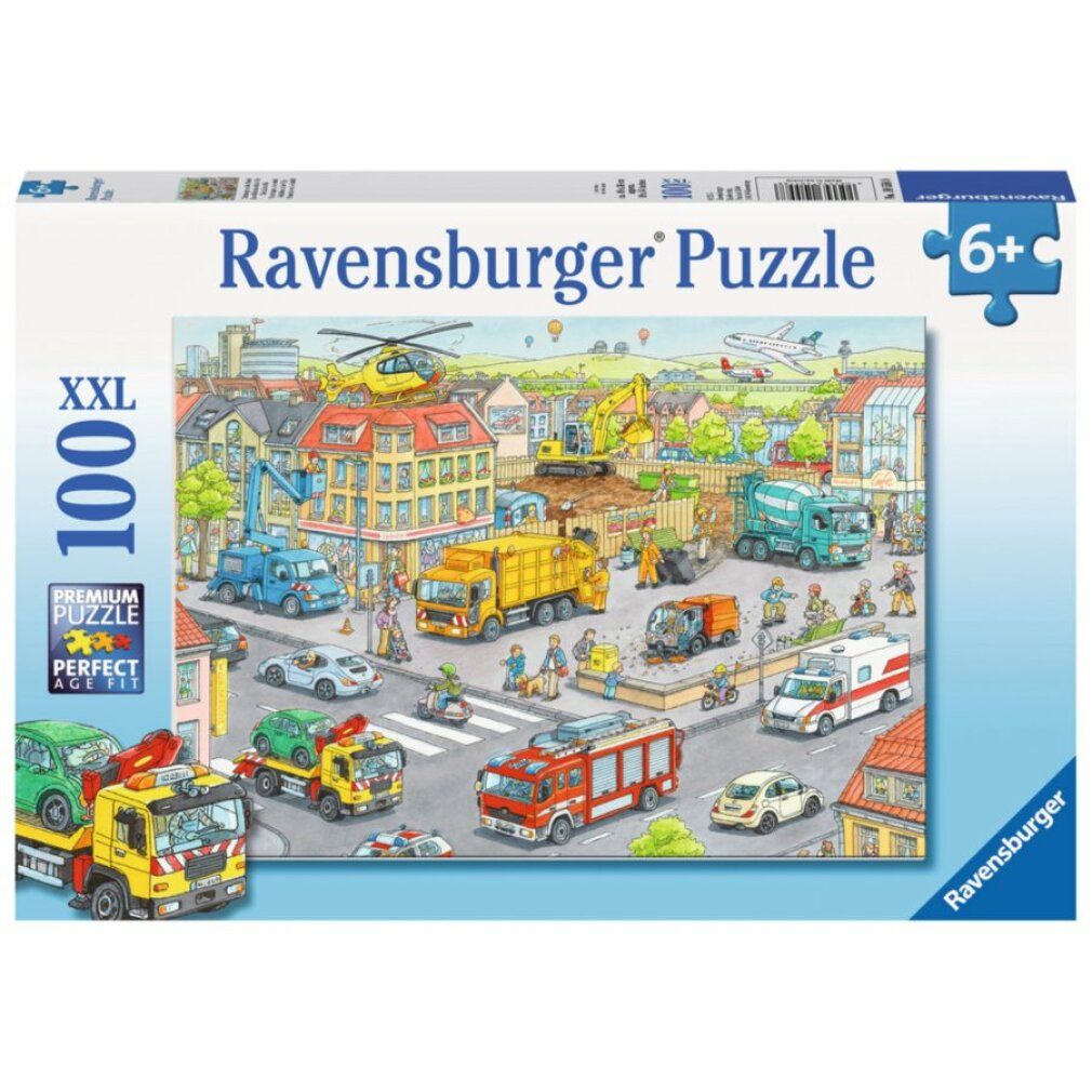 Puzzle con motivo cittadino, 100 pezzi, XXL. Confezione con logo Ravensburger e indicazione età 6+. Premium Perfect Age Fit.