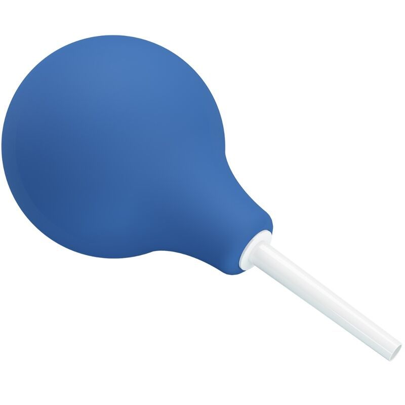 Doccia anale blu con applicatore bianco, isolata.