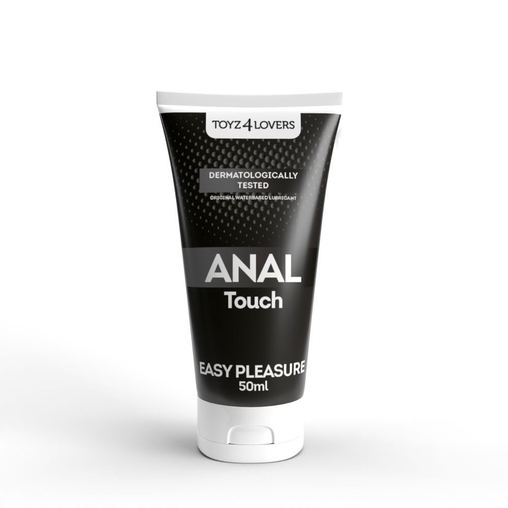 Tubo nero e bianco. Scritta: ANAL Touch, dermatologicamente testato. Marchio: TOYZ 4 LOVERS. Contenuto: 50ml.