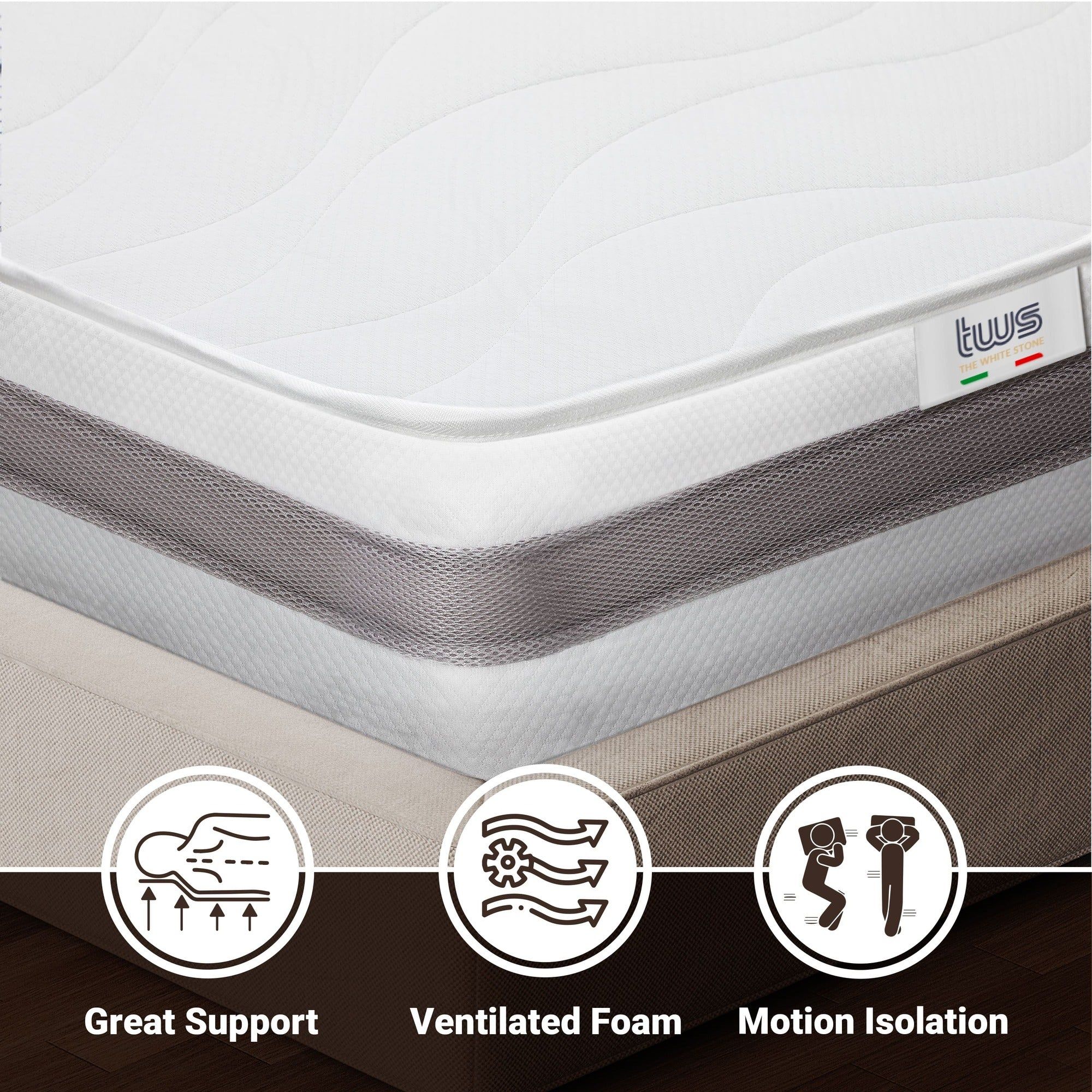 The White Stone Materasso Singolo 100x190 cm in Memory Antibatterico | Altezza 25 cm