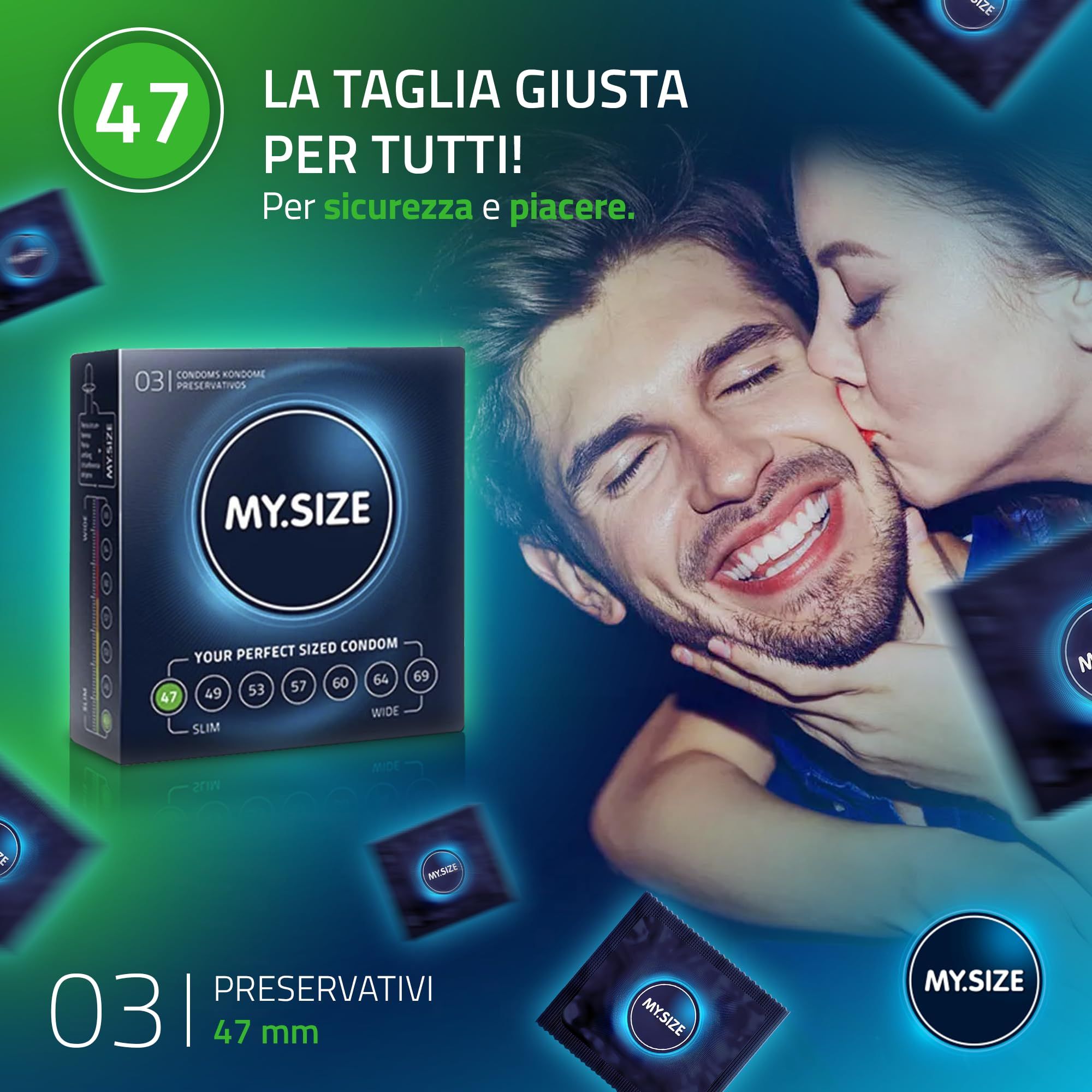 Preservativo MY.SIZE 47: Trova la tua taglia con l'app. Taglie 47-69.