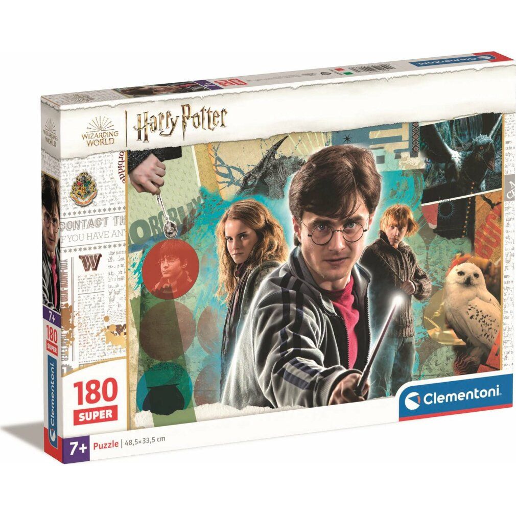 Scatola puzzle Harry Potter. 180 pezzi, Super. Personaggi: Harry, Hermione, Ron, Edvige. Marchio: Clementoni. Età: 7+.