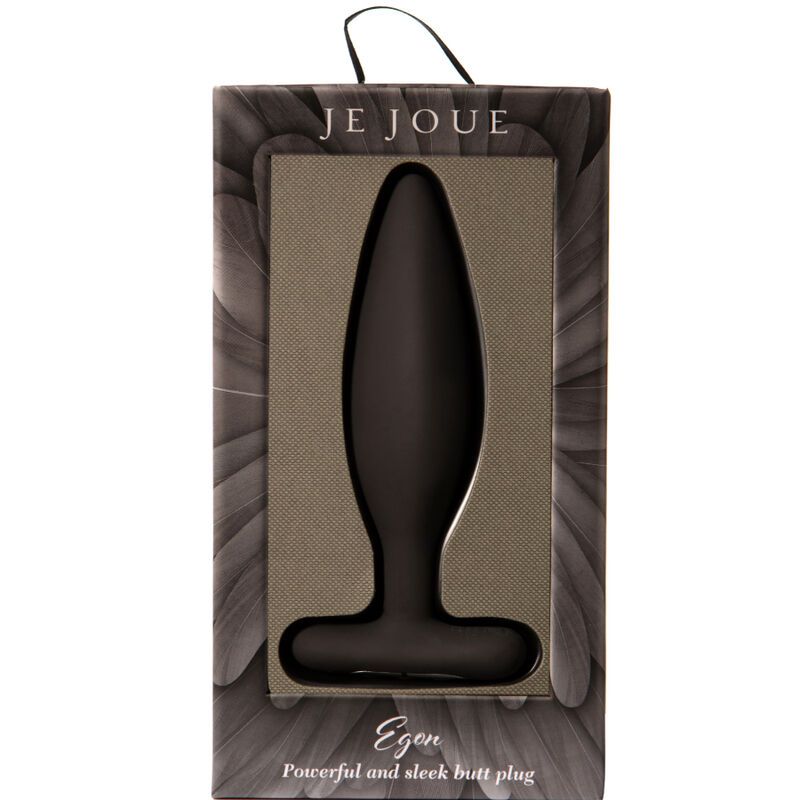 Confezione del prodotto. Plug anale nero in scatola. Marchio: Je Joue. Testo: Egon, Powerful and sleek butt plug.