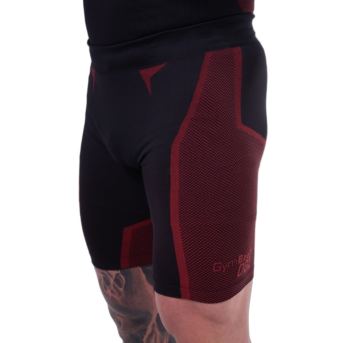 GymBeam Pantaloncini uomo slim senza cuciture, neri e rossi