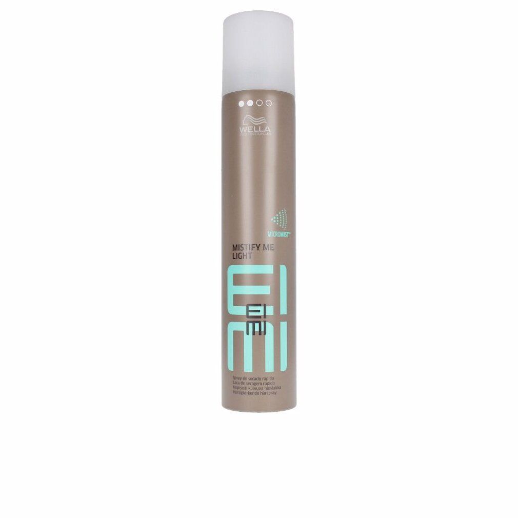 Flacone spray cilindrico. Bianco in alto, marrone sotto. Scritta: EIMI, MISTIFY ME LIGHT, logo Wella.