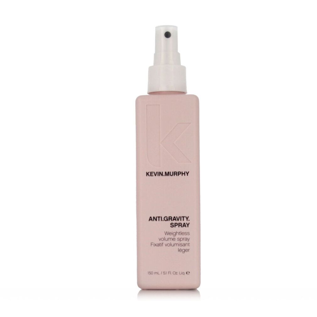 Flacone rosa con vaporizzatore bianco. Scritta: KEVIN.MURPHY, ANTIGRAVITY.SPRAY, Weightless volume spray, Fixatif volumisant léger.