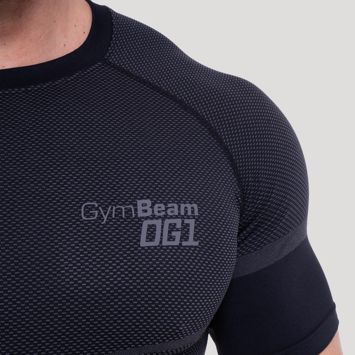 GymBeam Maglietta uomo senza cuciture nera e grigia