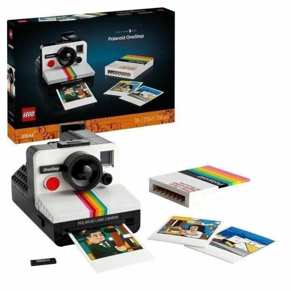 LEGO Ideas Fotocamera Polaroid OneStep. Bianca, nera, rossa. Con foto e accessori. 516 pezzi.