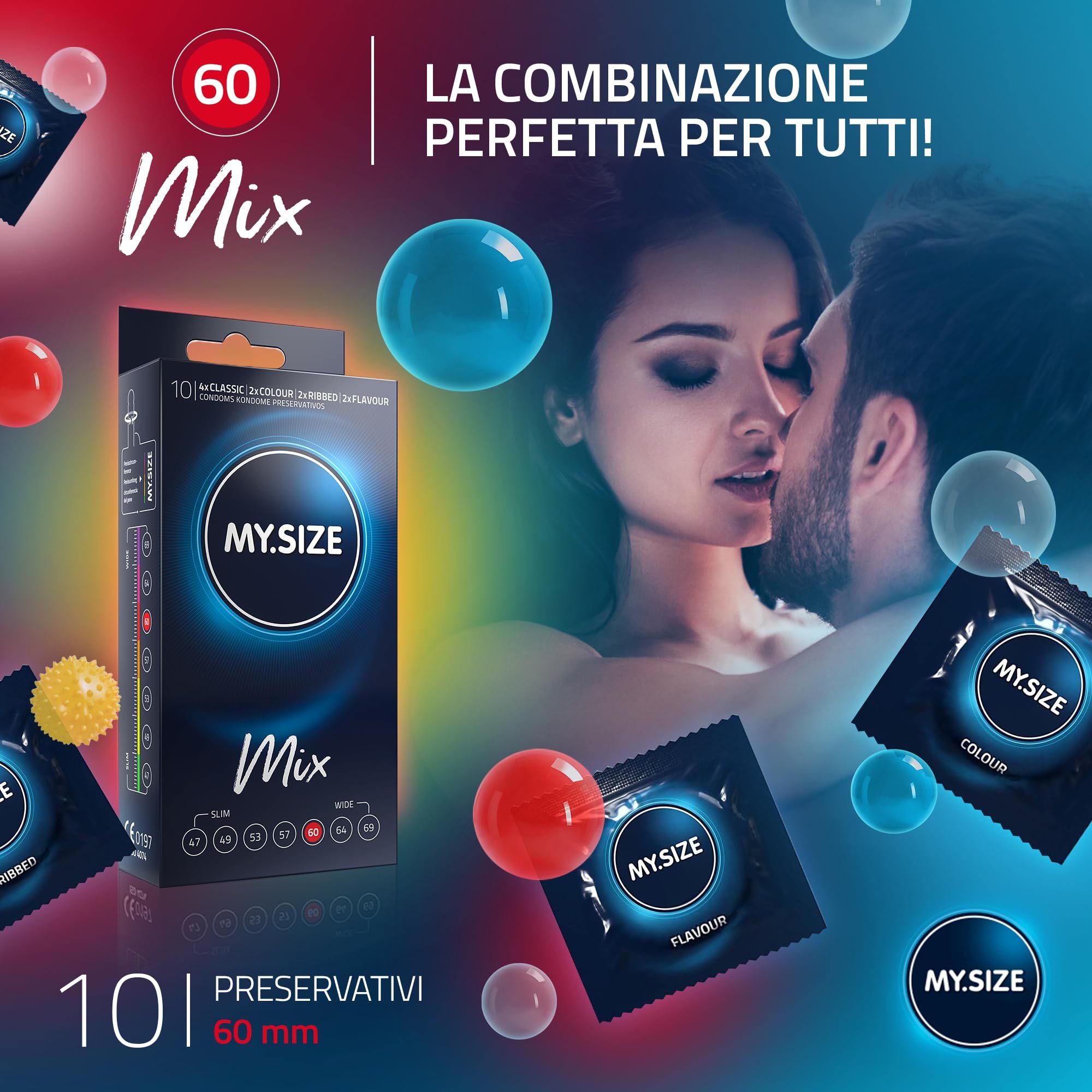 Preservativi MY.SIZE Mix: 10 pezzi, misura 60mm. Varietà diverse.