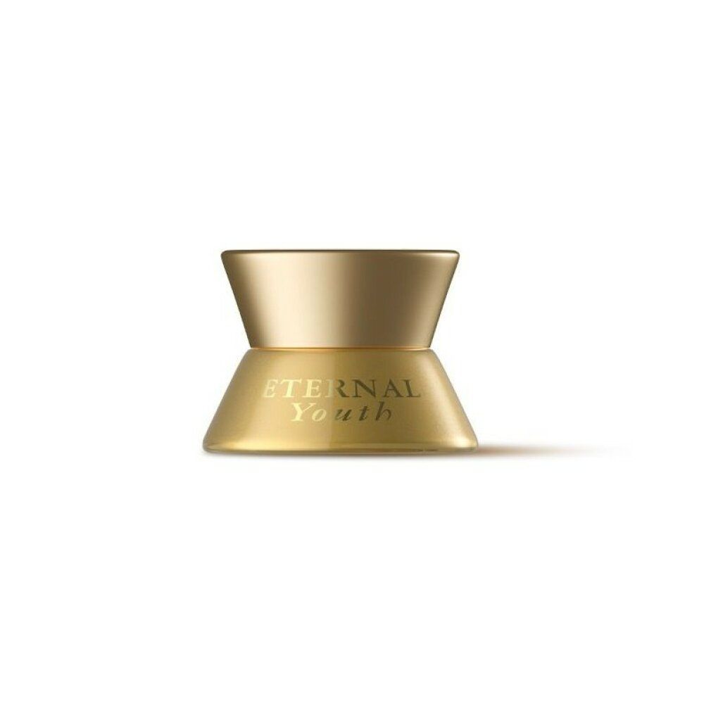 Vasetto di crema dorato con coperchio dorato. Scritta: Eternal Youth. Forma: clessidra.