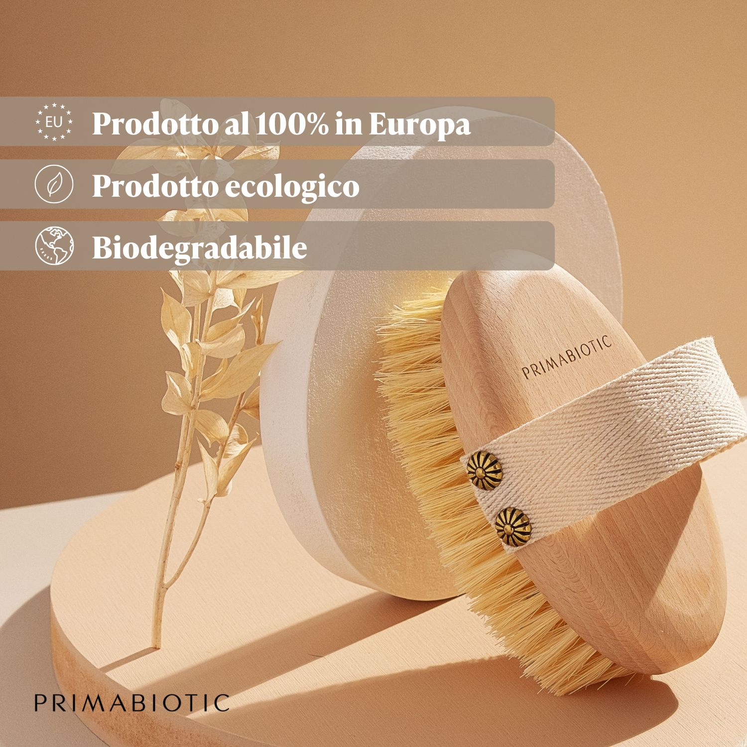 Primabiotic Spazzola per massaggio corpo con custodia, prodotto ecologico dall'Europa