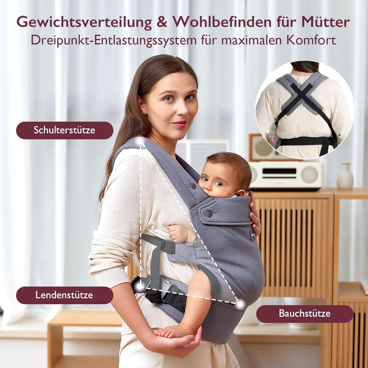 Momcozy Marsupio per Bambini Leggero e Traspirante Grigio
