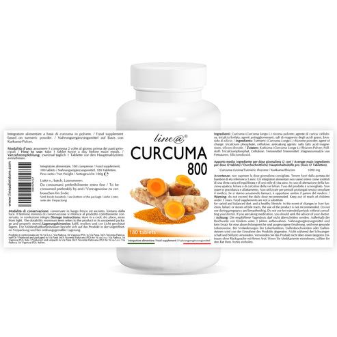 Flacone bianco di Curcuma 800 compresse, 180 pezzi.