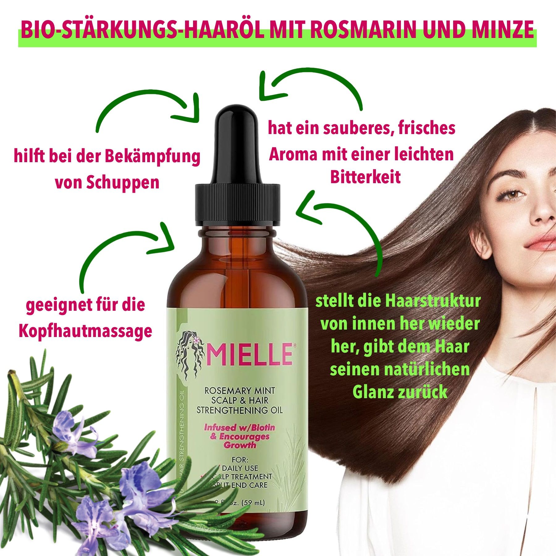 Mielle Organics  Olio per capelli all'olio di rosmarino per la cura e la crescita dei capelli