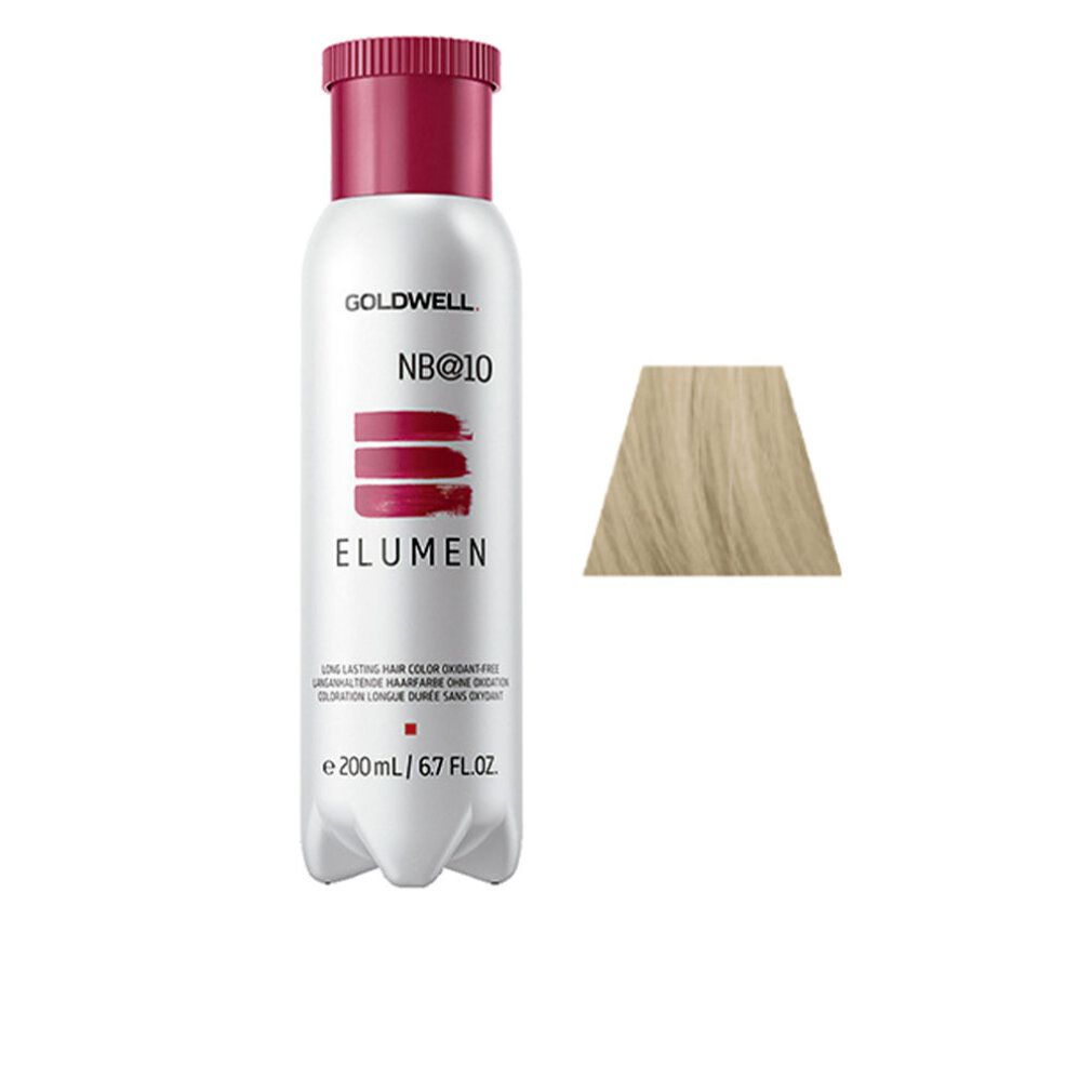 Flacone di tinta per capelli Goldwell Elumen NB@10. Campione colore a fianco.