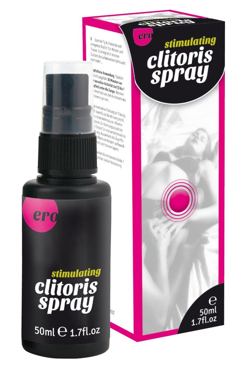 Set prodotto: Flacone e confezione Ero Stimulating Clitoris Spray uno accanto all'altro.