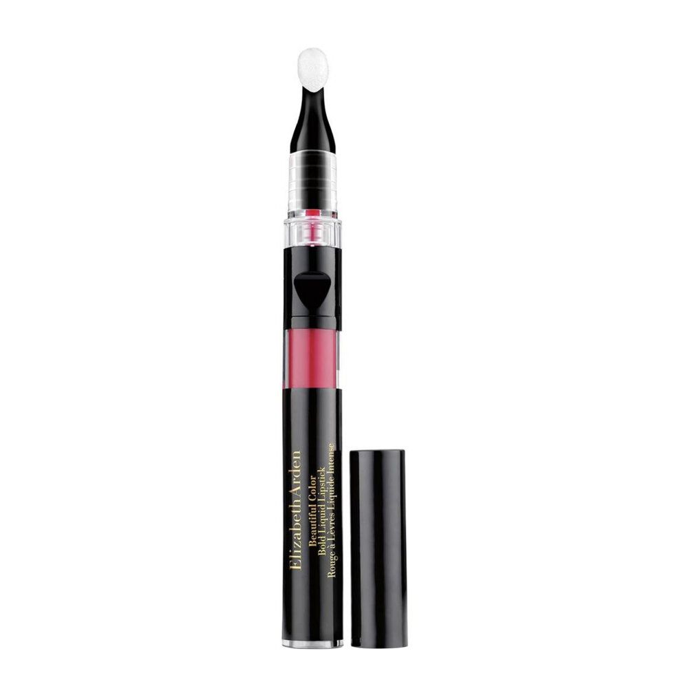 Rossetto nero con applicatore e tappo. Nome del prodotto e marchio Elizabeth Arden visibili.