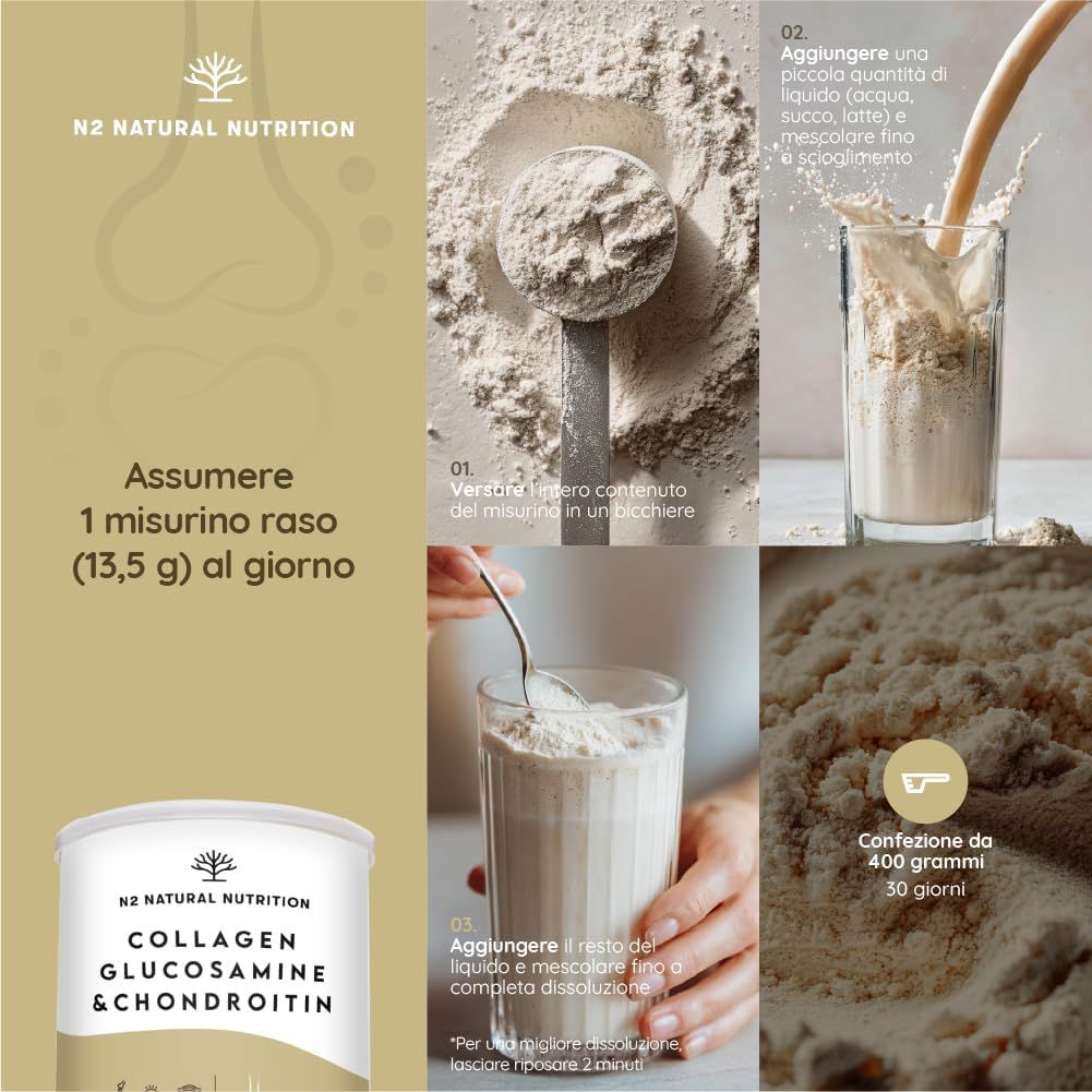 Istruzioni per preparare N2 Natural Nutrition Collagen Glucosamine & Chondroitin. 3 passaggi con immagini.