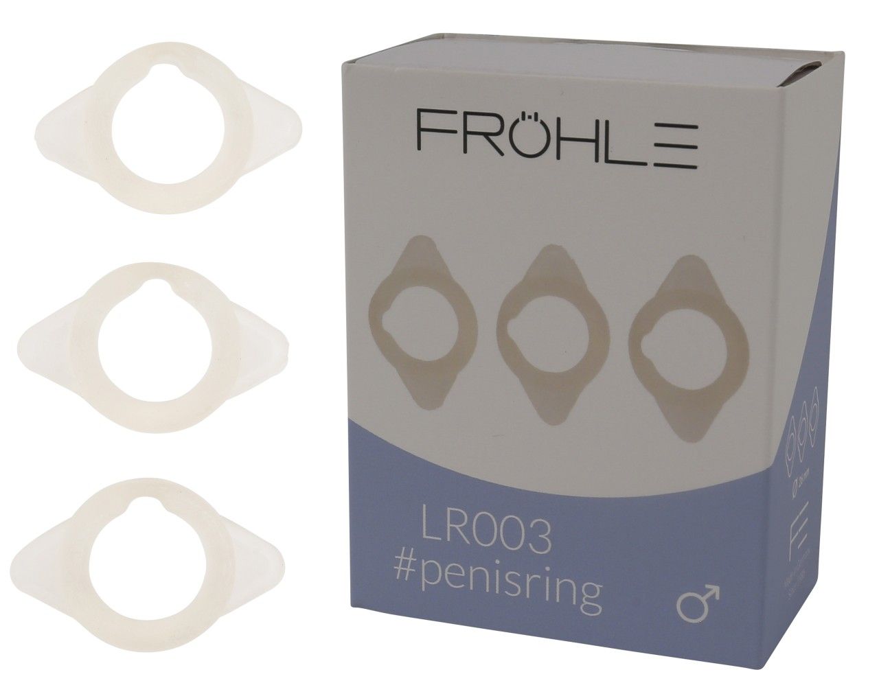Confezione Fröhle LR003 Anelli d'amore e tre anelli individuali accanto.