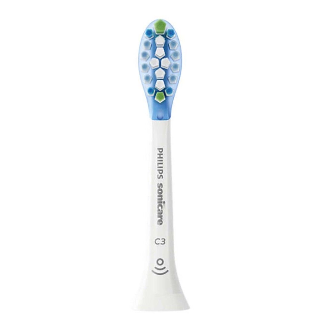 Testina Philips Sonicare C3. Manico bianco, setole blu e verdi. Loghi C3 e Sonicare visibili.