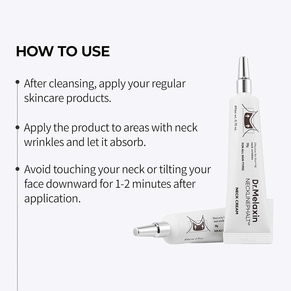 Istruzioni per l'uso della crema per collo Dr. Melaxin Necklinephalt.