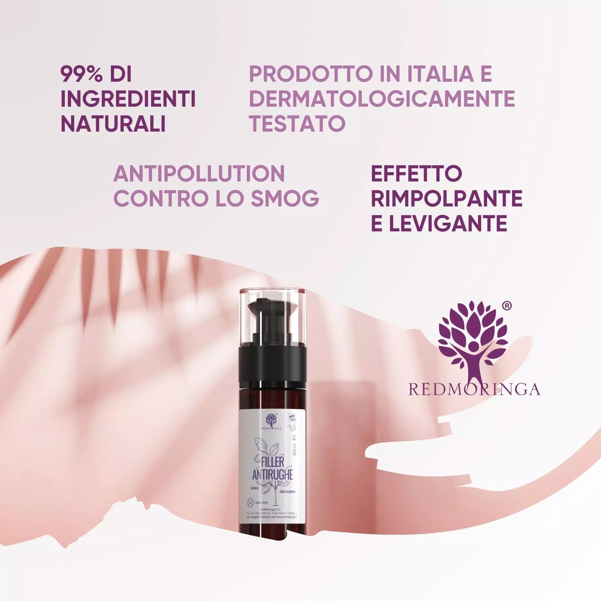 RedMoringa Siero Antirughe Effetto Filler Immediato con Acido Ialuronico e Moringa