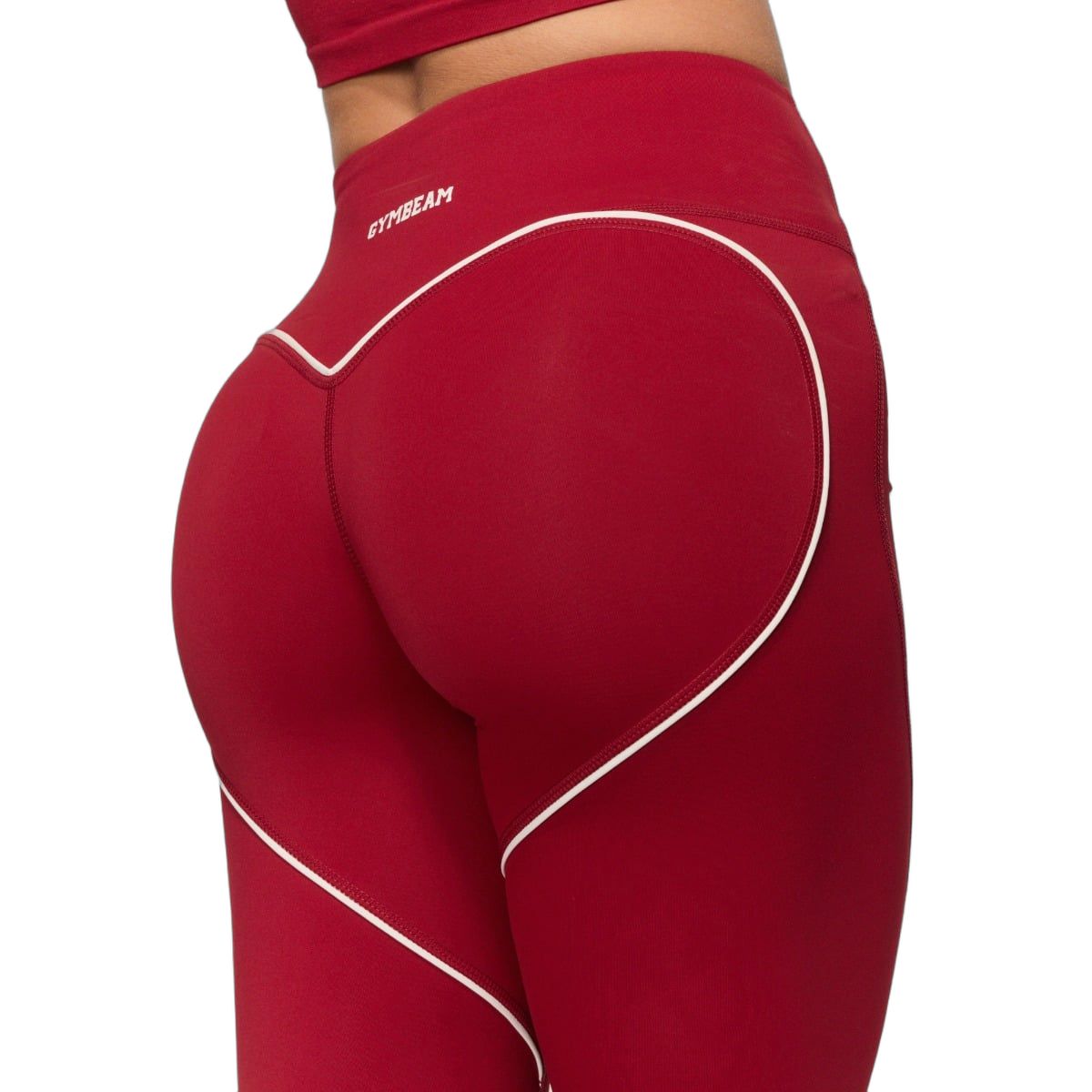 GymBeam Leggings donna Varsity lunghi a vita alta senza tasche rosso con dettaglio posteriore