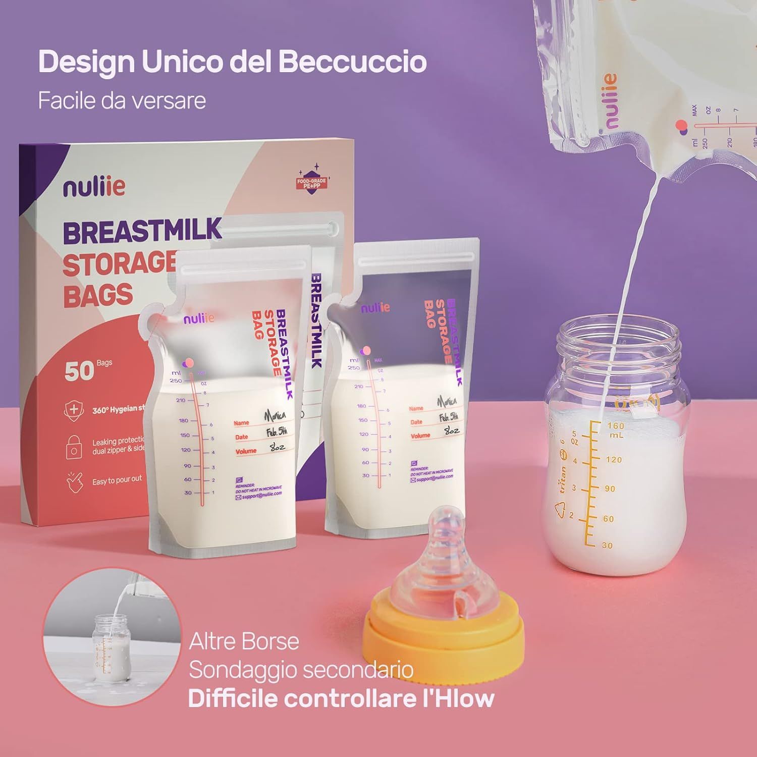 Nuliie 50 Sacchetti per Latte Materno