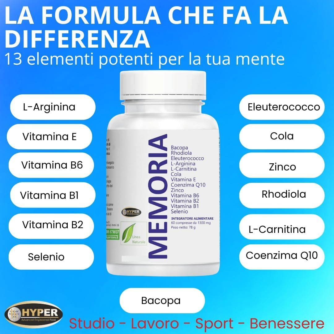 HYPER Memoria – Integratore per concentrazione, memoria e funzioni cognitive con estratti naturali