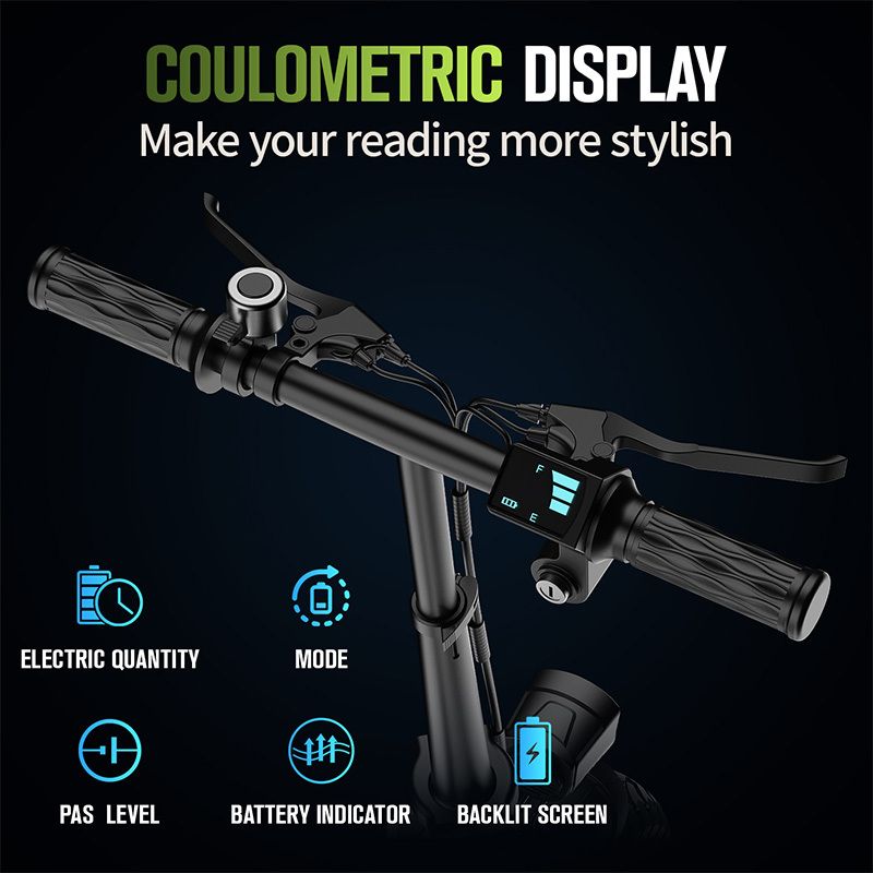 Manubrio e-bike con display digitale. Caratteristiche: Indicatore batteria, modalità, livello PAS, indicatore batteria, schermo retroilluminato.