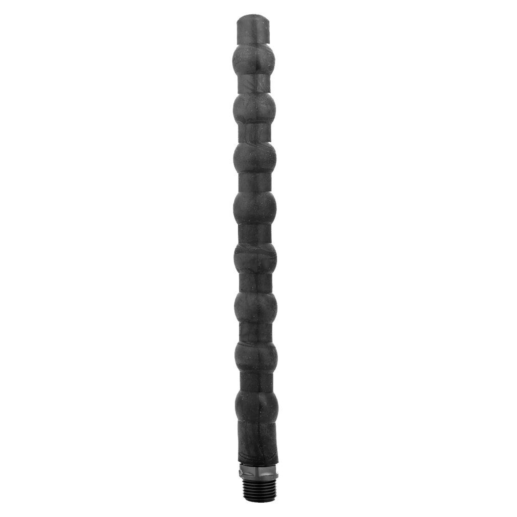 Ugello per doccia anale in silicone nero. Forma allungata con superficie scanalata. Attacco filettato in basso. Materiale flessibile.