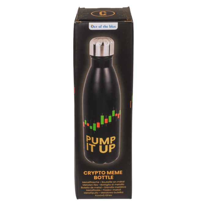 Borraccia nera in confezione nera. Stampa: grafico, scritta dorata "PUMP IT UP". Confezione con testo.